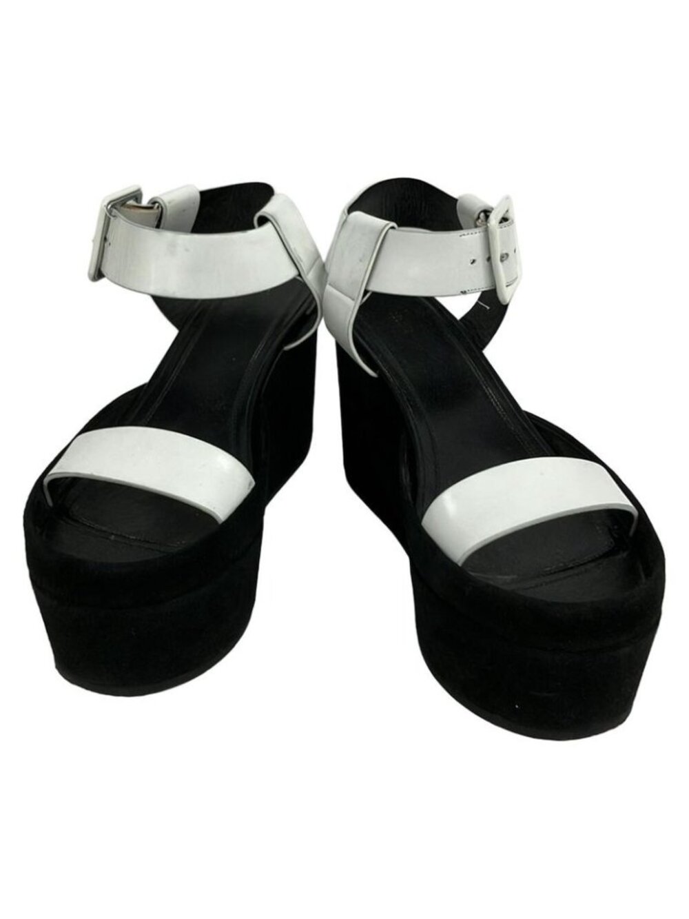 Celine Sandals 38.5 White Black Wedge Sole Leather - Picture 2 of 12